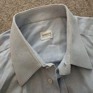 ARMANI Collezioni light Blue man dress shirt made Italy 100% cotton sz 17.5/44
